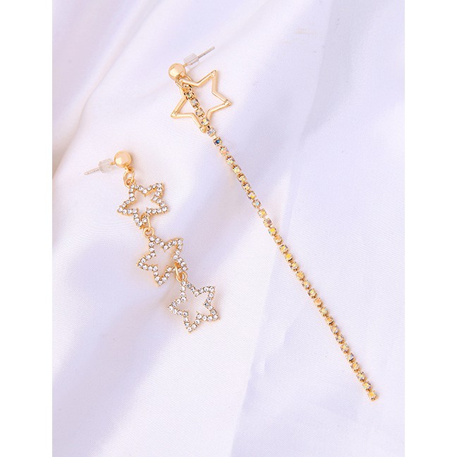 LRC Anting Tusuk Fashion Gold Crystal Diamond Openwork Star Asymmetric Earrings D03287