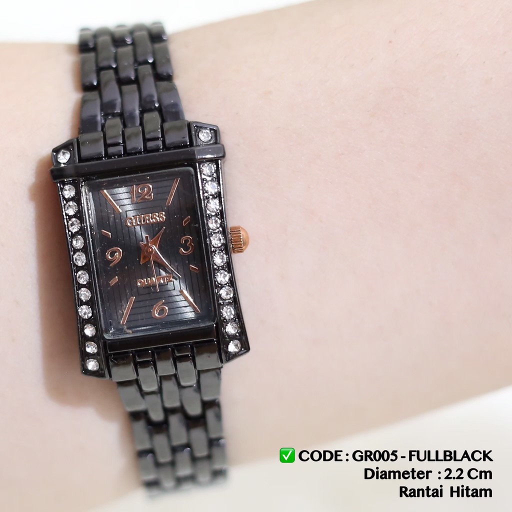 Jam tangan GUESS rantai wanita fashion cewek termurah grosir ecer stainless GR001-GR005 FULLBLACK