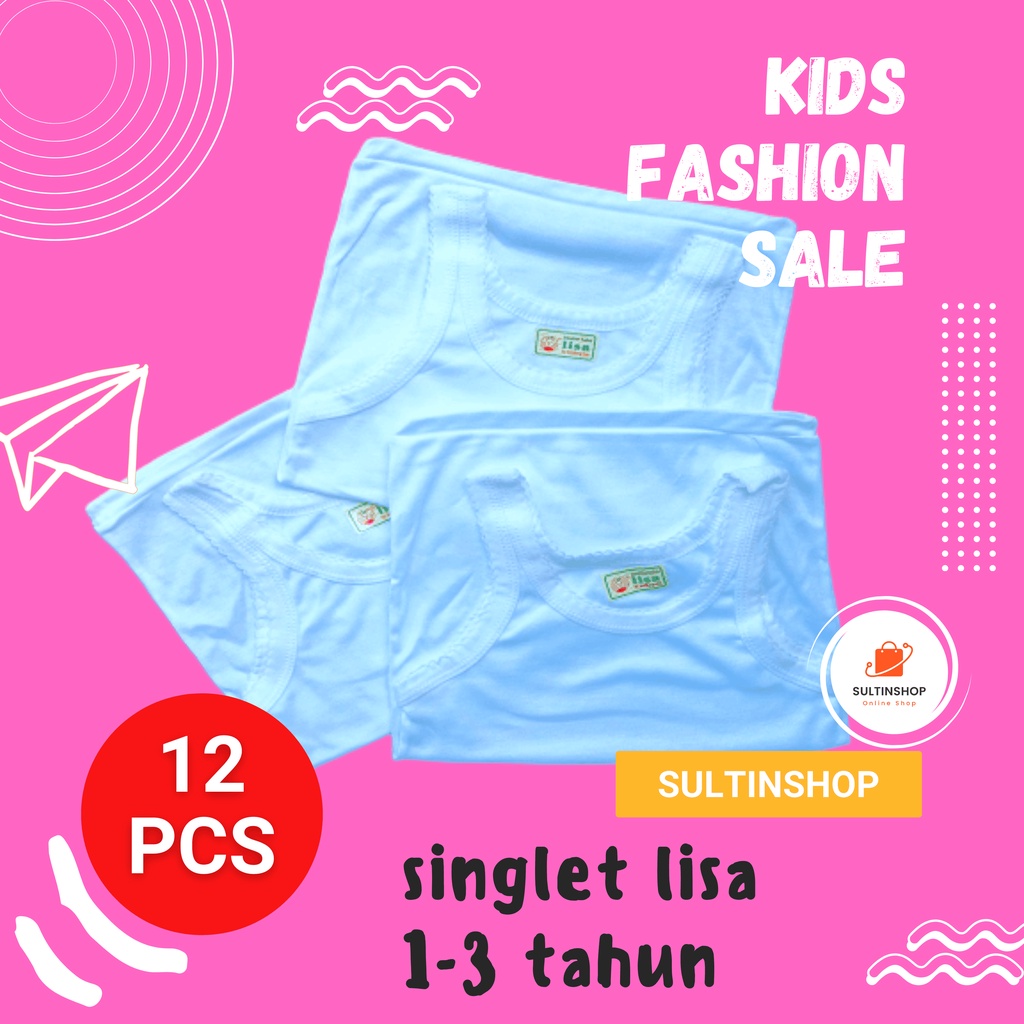 Kaos Dalam Anak Lisa Isi 12 Pcs Grosir Untuk Anak Usia 1-3 Tahun Lusinan Singlet Unisex Pakaian Dala