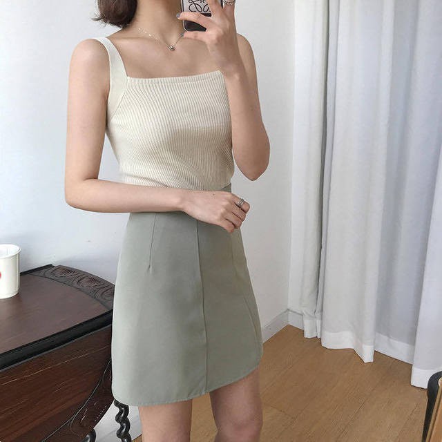 Tank Top Rajut Wanita, Square Neck Import Style Korea