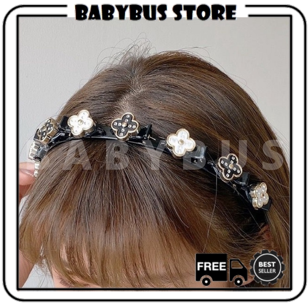 BBS B18 Bando Jepit Rambut 2 in 1 Fashion Korea Pola Mutiara Wanita Dewasa