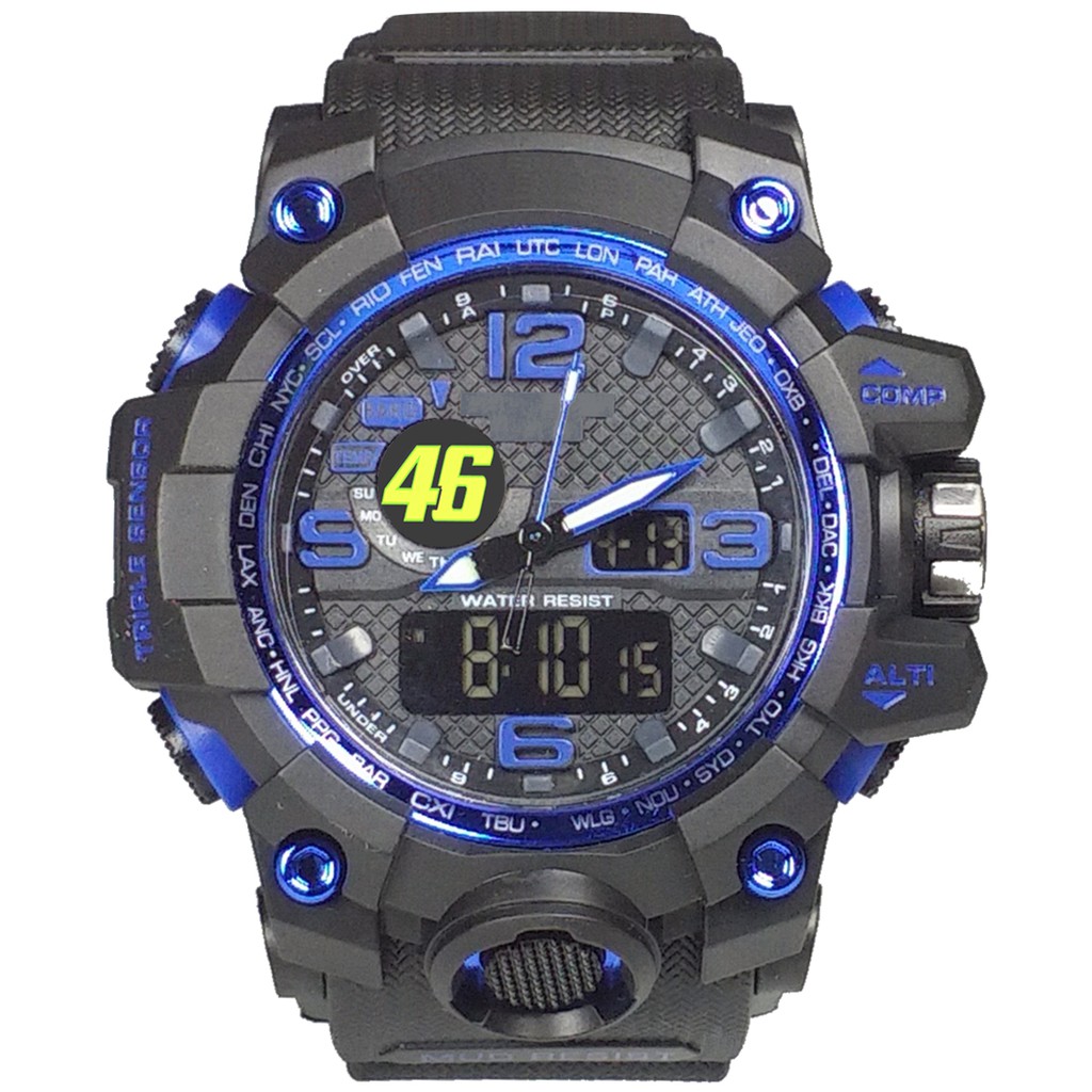 (Istimewa Bossque) Jam VALENTINO ROSSI 46 DT List Biru (Exclusive)