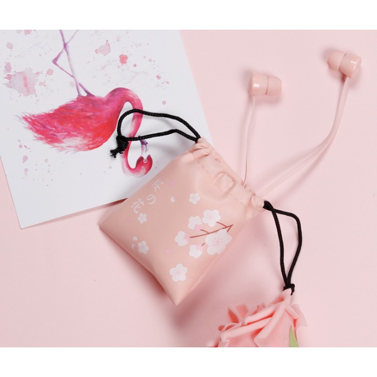 [XY-03] Headset Earphone POUCH SERUT Motif BUNGA SAKURA / Wadah Headset POUCH BUNGA SAKURA FLOWER