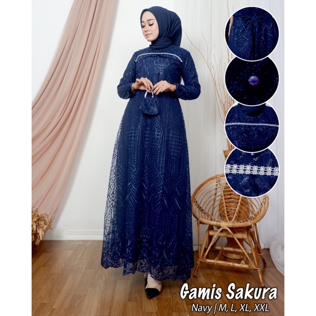 GAMIS SAKURA TULLE BORDIR PREMIUM / DRESS KONDANGAN MEWAH / BAJU GAMIS WANITA PREMIUM / GAMIS KEKINI