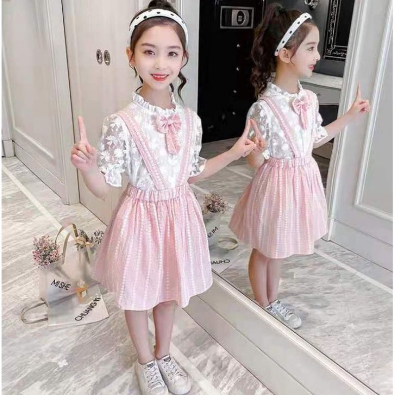 setelan kemeja blouse anak perempuan import/setelan blouse dan rok anak cewek import