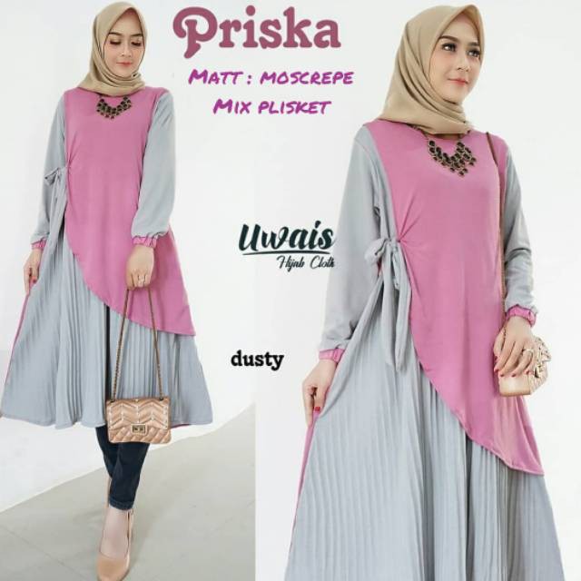 PRISKA TUNIK Moscrepe Baju Tunik Panjang Kancing Hidup Baju Atasan Wanita Busui Modern Terbaru