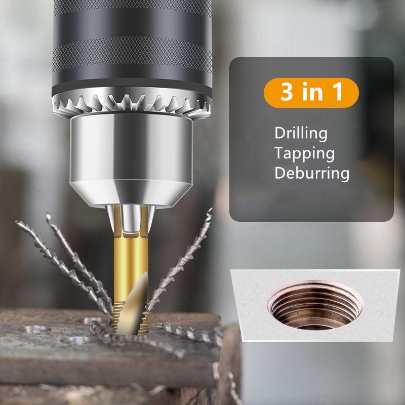 Mata Bor HSS 6PCS Pembuat Ulir Drat Drill Tap Set Hex Twist Spiral Tapper Baut Bit Drilling Tapping Deburring