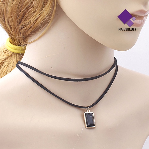 Kalung Choker Rantai Pendek Berlian Imitasi Bentuk Persegi Gaya Vintage Untuk Wanita