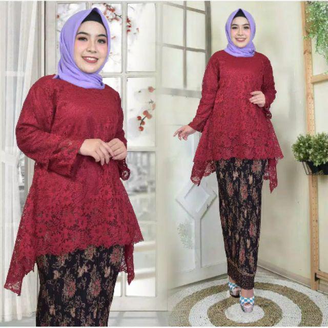Original REALPICT/RINJANI JUMBO - KEBAYA BRUKAT BIG SIZE - KEBAYA MODERN - BAJU KEBAYA-Maroon