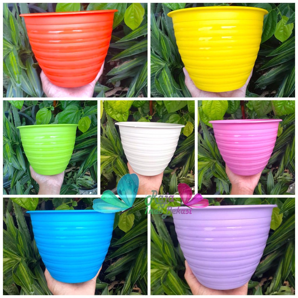 POT TAWON MDN 18 WARNA BIRU ORANGE HIJAU PINK KUNING - POT PLASTIK 18CM VAS POT BUNGA TAWON BULAT