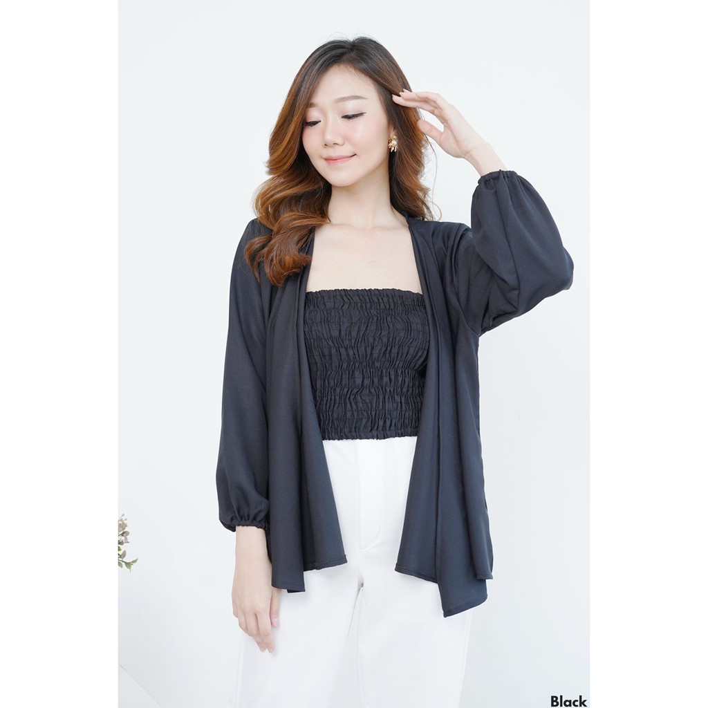 COTTONBELLS ATASAN CASUAL WANITA THERE TANKTOP SERUT + OUTER PLAID TOP ( LQ - B 11556 )-BLACK