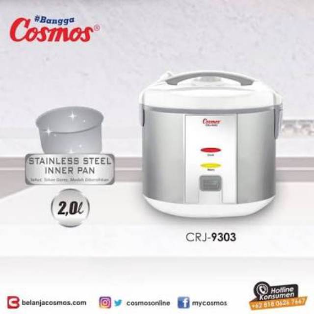COSMOS rice cooker crj9303 panci stainlise 2L Rice cooker penanak nasi serbaguna random warna