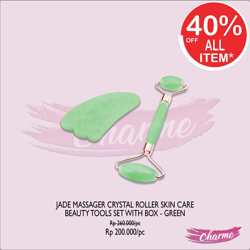 (READY &amp; ORI) Jade Facial Roller Anti Wrinkle Healthy Face Beauty Tool Set anti kerut setrika wajah Alat Pijat Wajah Facial Message Batu Roller Giok Stone