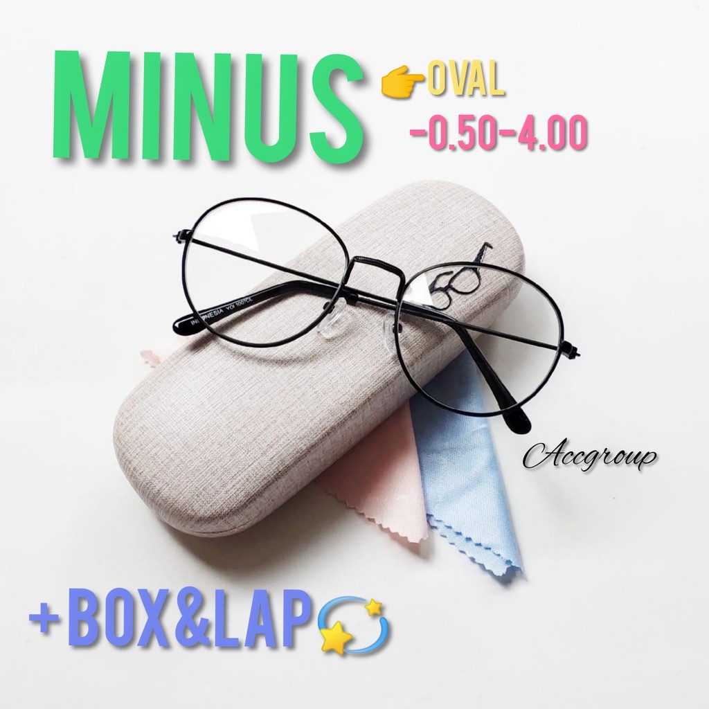 NEW KACAMATA MINUS MODEL OVAL RANGKA BESI FREE BOX DAN LAP