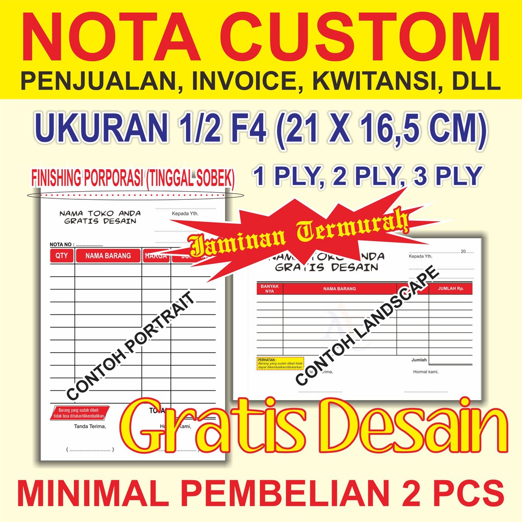 

Nota 1/2 F4 Bahan NCR 1,2,3 PLY (Free Desain Suka-suka)