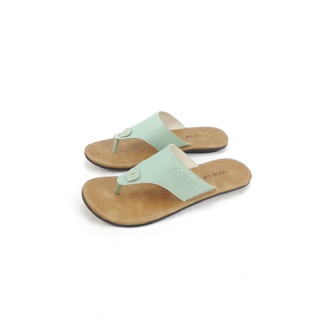 Sandal Wanita Jepit Kekinian Kulit Sintetis Motif Warna Pastel Sol Karet Anti Licin Look Up - OLIE