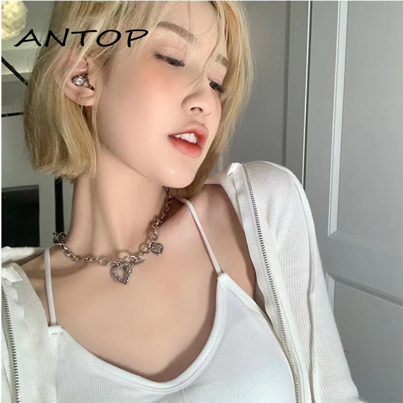 Ins Hollow Out Kalung Cinta Rantai Klavikula Angin Dingin Hip Hop Liontin Aksesoris Fashion ANTOP