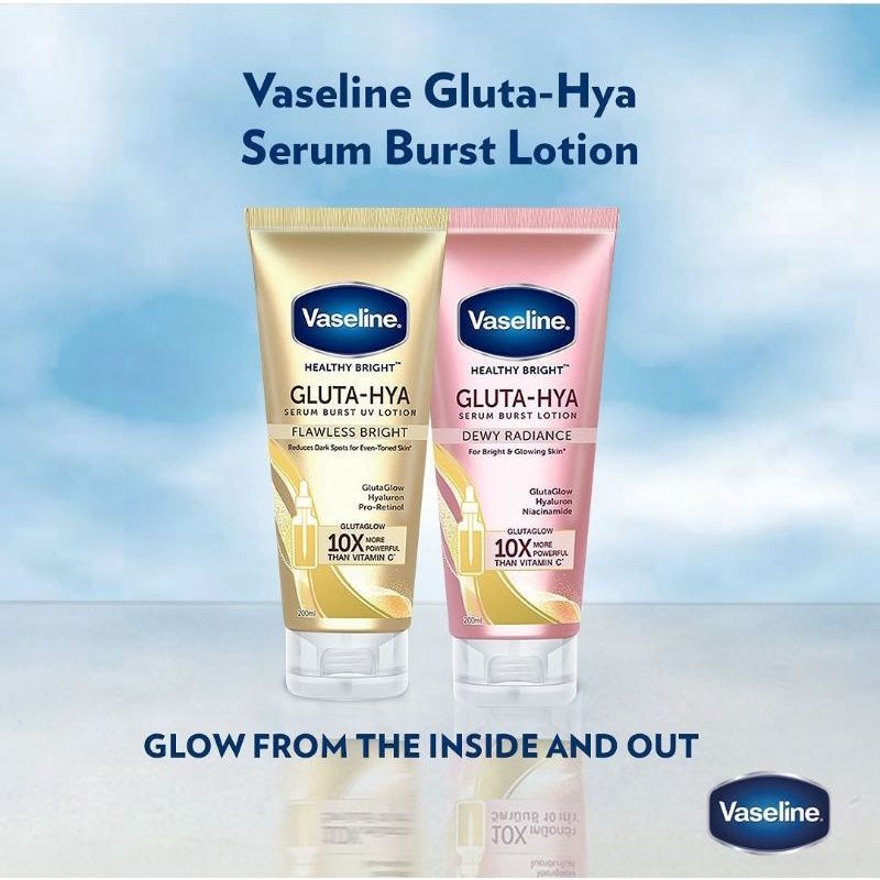 Vaseline Healthy Bright​ Gluta-Hya Gluta Hya Serum Burst Lotion Dewy Radiance, Flawless Bright, dan Overnight