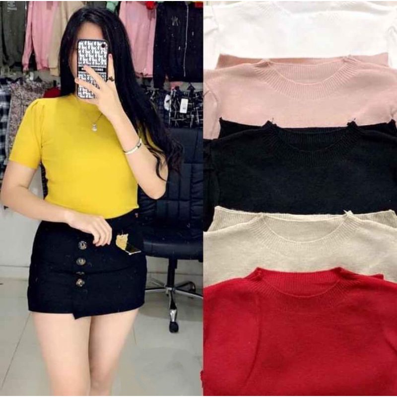 blouse rajut turtle/blouse rajut kerah tinggi/blouse rajut pendek/blouse rajut wanita/atasan rajut w
