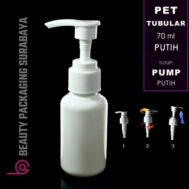 Botol Plastik PET 70ml Tubular Putih Tutup Pump Lotion