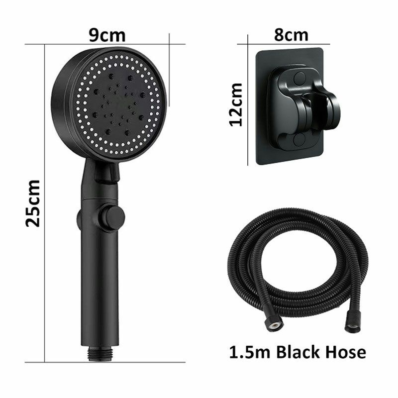 Kepala Shower Mandi Minimalis High Pressure With Holder + Selang K003 Black