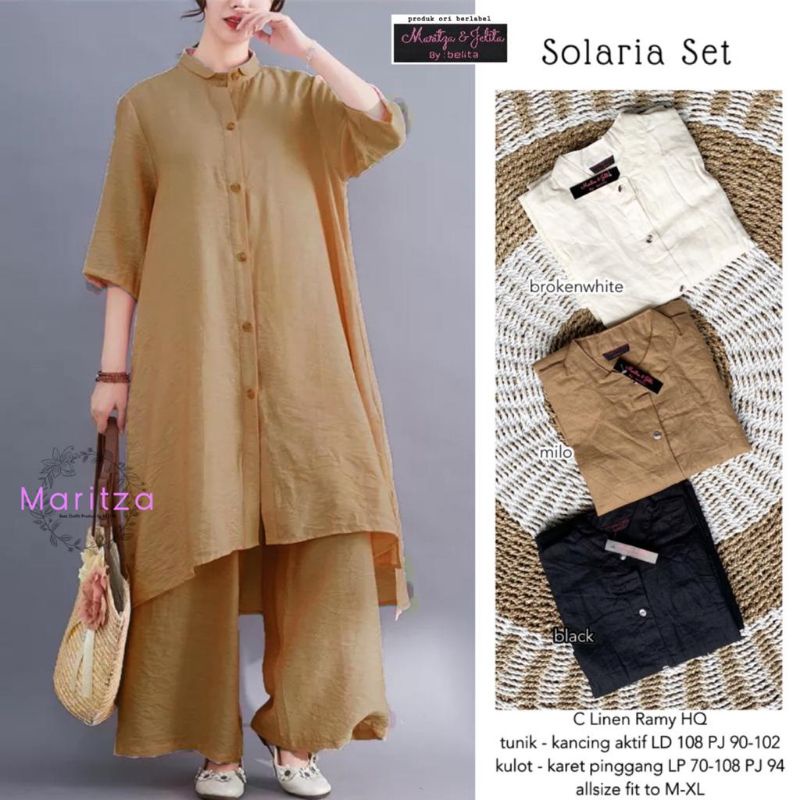 solaria set / setelan polos kekinian / one set terbaru / setelan tunik dan celana kulot / baju set