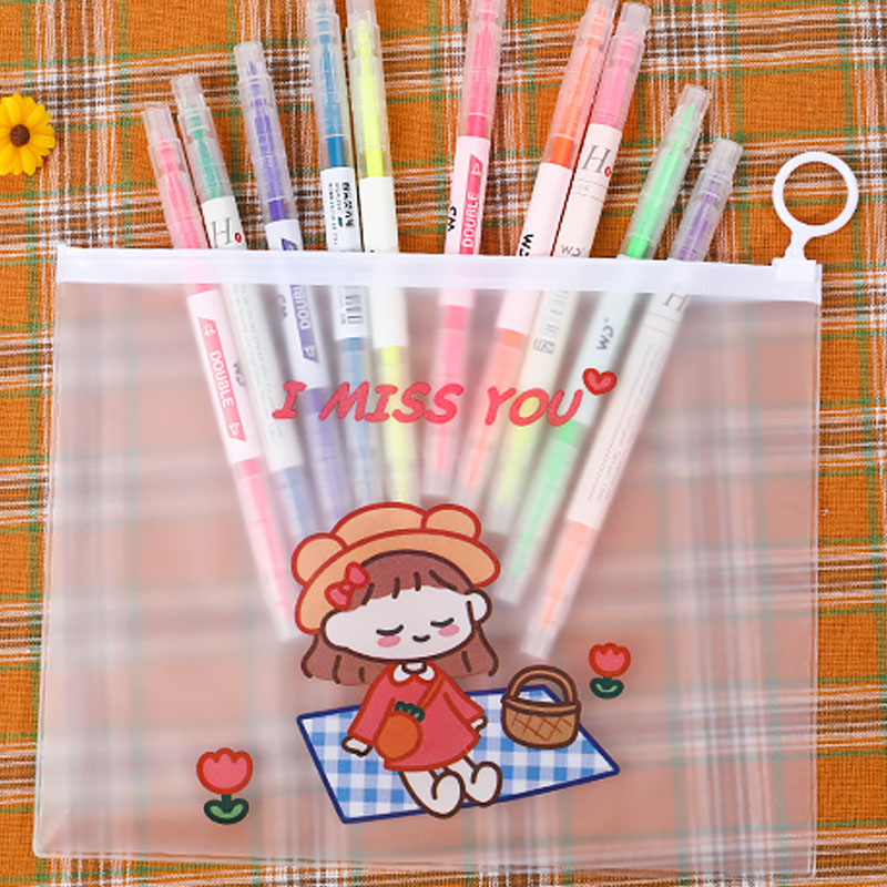 Tempat Pensil Motif Kartun Bahan Pvc Transparan Anti Air