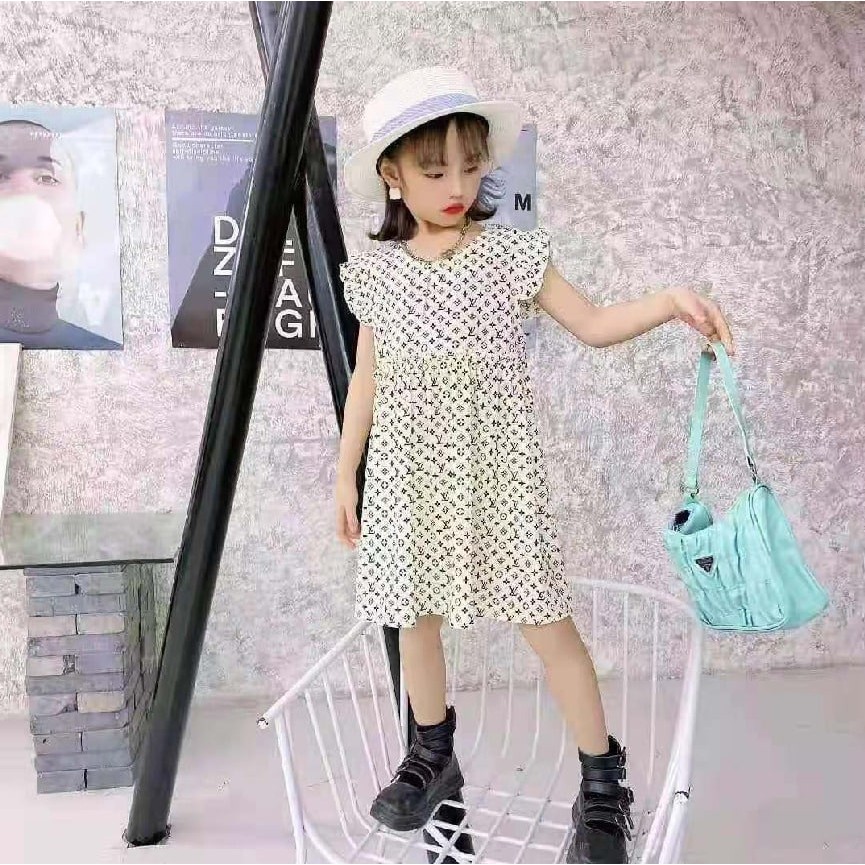 Promo !! Dress anak perempuan /  Dress lv wrinkle tummy part import ukuran 1-3tahun / Dress import anak