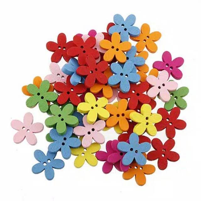 Kancing kayu warna 100 pcs diameter 1.5 &amp; 2 cm