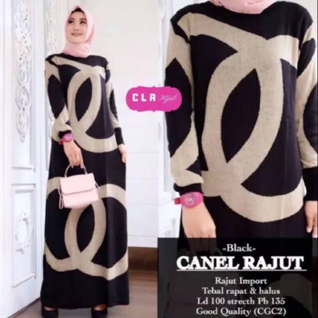 Channel Knit Dress Maxi, Gamis Rajut Channel