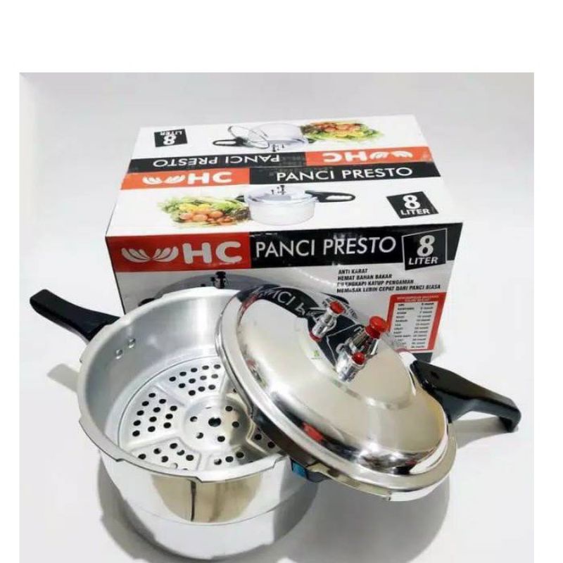 (GIBRO) Panci Presto 8 Liter - Pressure Cooker +Steamer / Kukusan 8 Liter - HC - MOEGEN - Happy Call