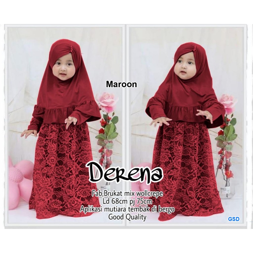 Kids derena/gamis syari+pashmina instan/baju muslim brokat/busana muslim set anak murah