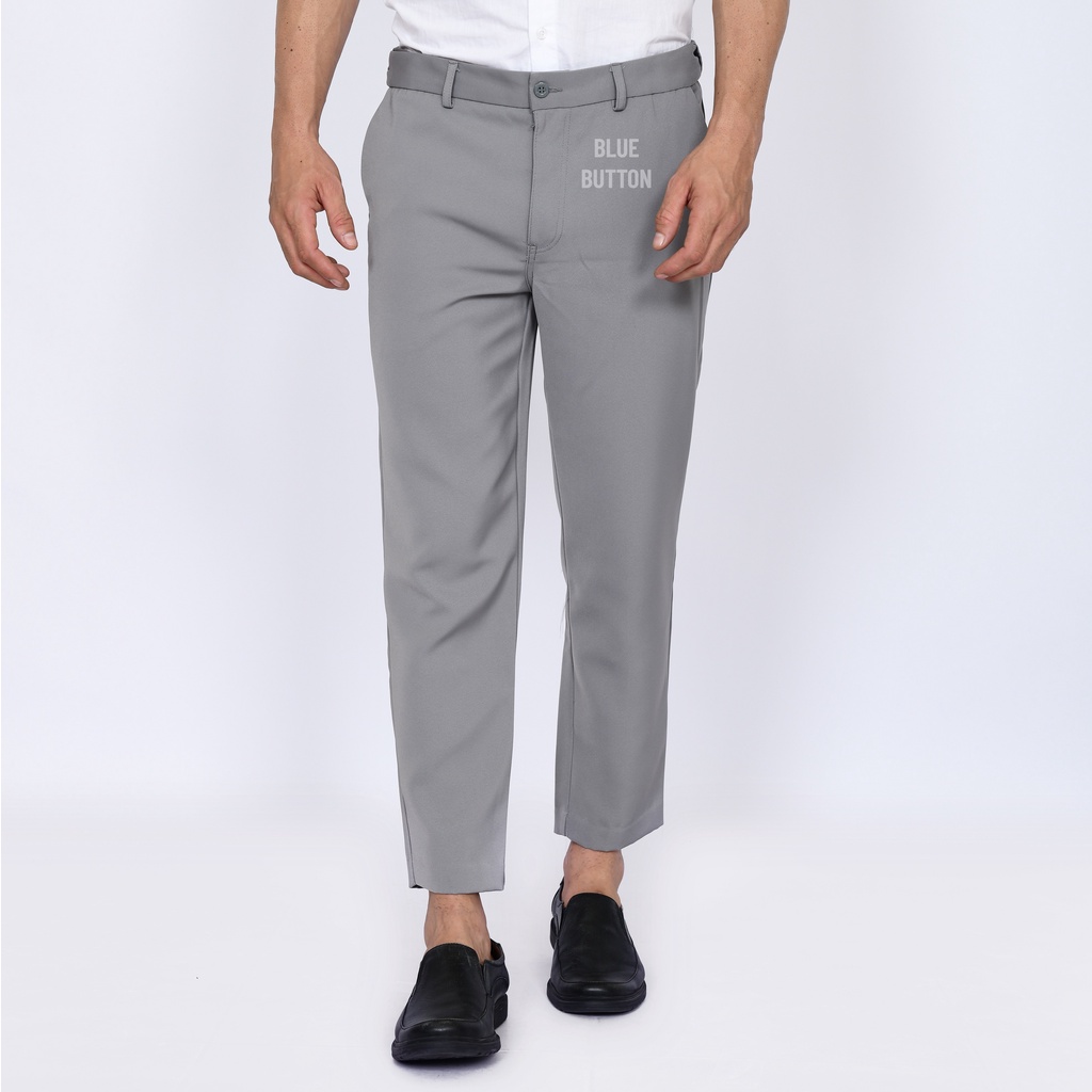 BlueButton Smart Trouser Ankle Pants Air Celana Bahan Panjang Pria Formal Kerja Kantor - Grey