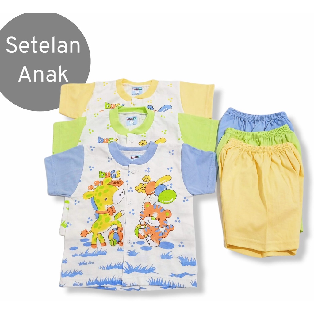 Setelan Baju Bayi Kancing Lengan Pendek Untuk Usia 3-6 Bulan