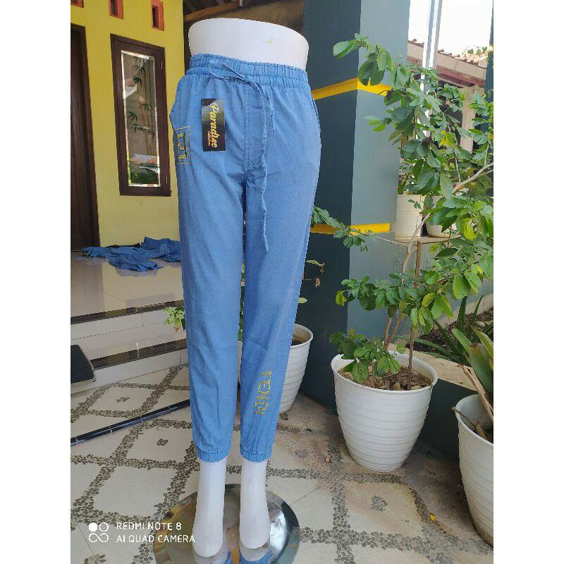 Jeans kulot wanita masa kini - all size - pinggang karet - tali depan - bahan  grey-1