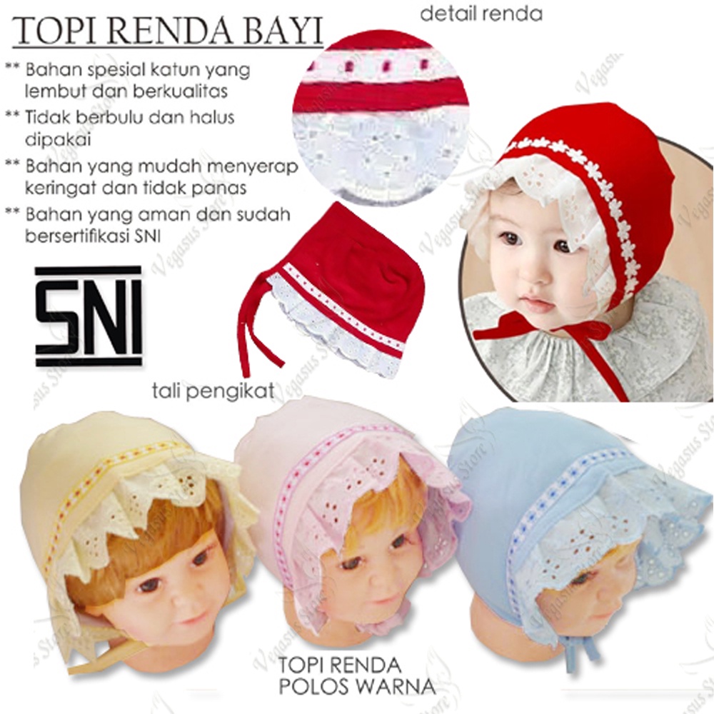 Topi Bayi Renda Ikat/Topi Bayi Perempuan Renda Okiyo/Topi Marsha Model Kupluk Renda Newborn-Vegasus Store(COD)