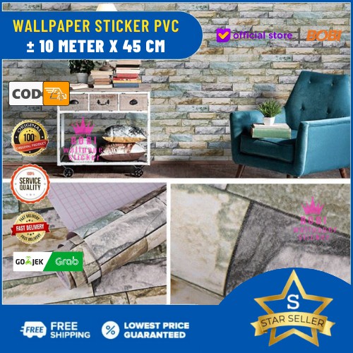 Wallpaper Sticker Motif Batu alam kehijauan 5391/ Wallpaper New 2021 / Uk.9mx45cm