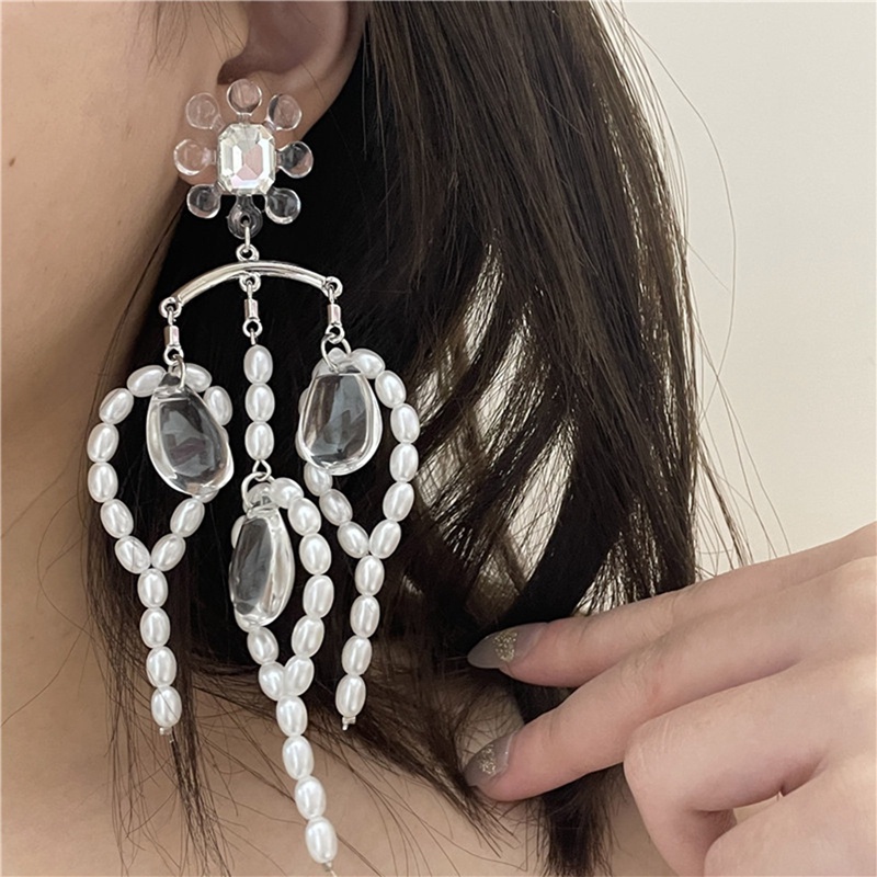 Anting Tusuk Gantung Bahan Sterling Silver 925 Hias Mutiara Gaya Retrobarok Oversize Untuk Wanita