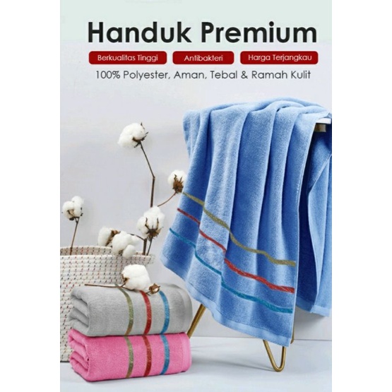 Handuk Polos DEWASA bahan Lembut ada striping di samping