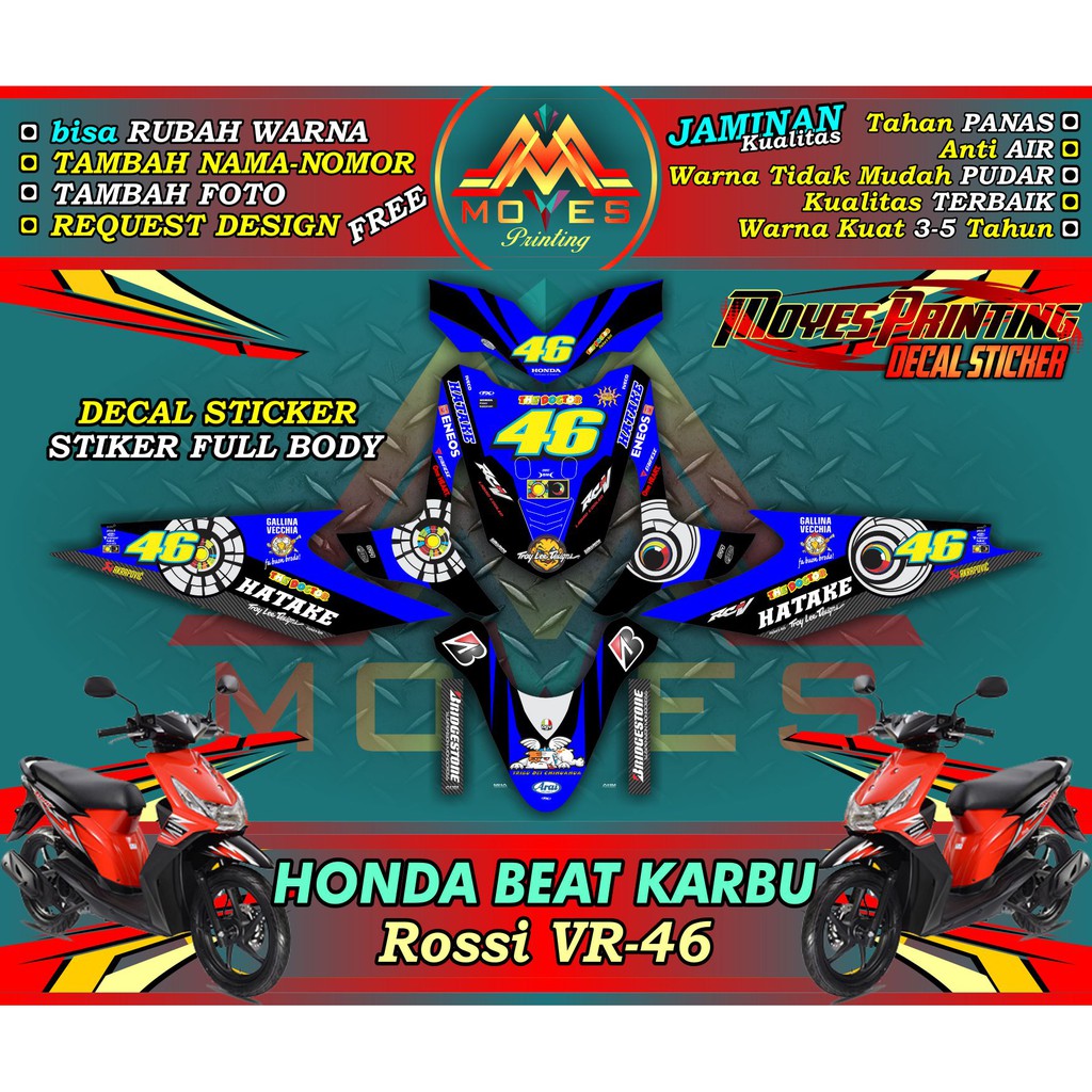 decal beat - sticker beat karbu - stiker full body honda beat karbu - rossi vr-46