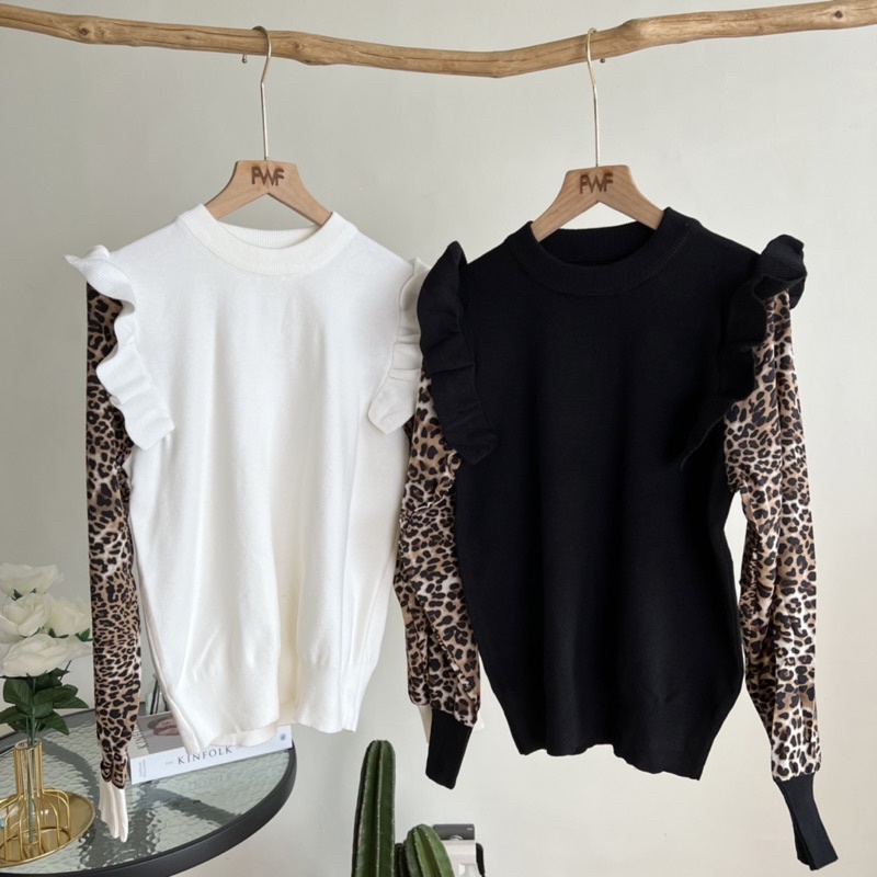 Cheetah Ruffle Top / Baju Atasan Wanita Import