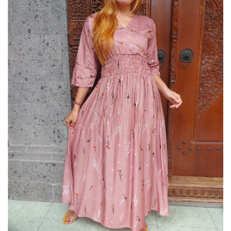 GAMIS BALI / DRES MOZA ( lengan lonceng)-Padi plum