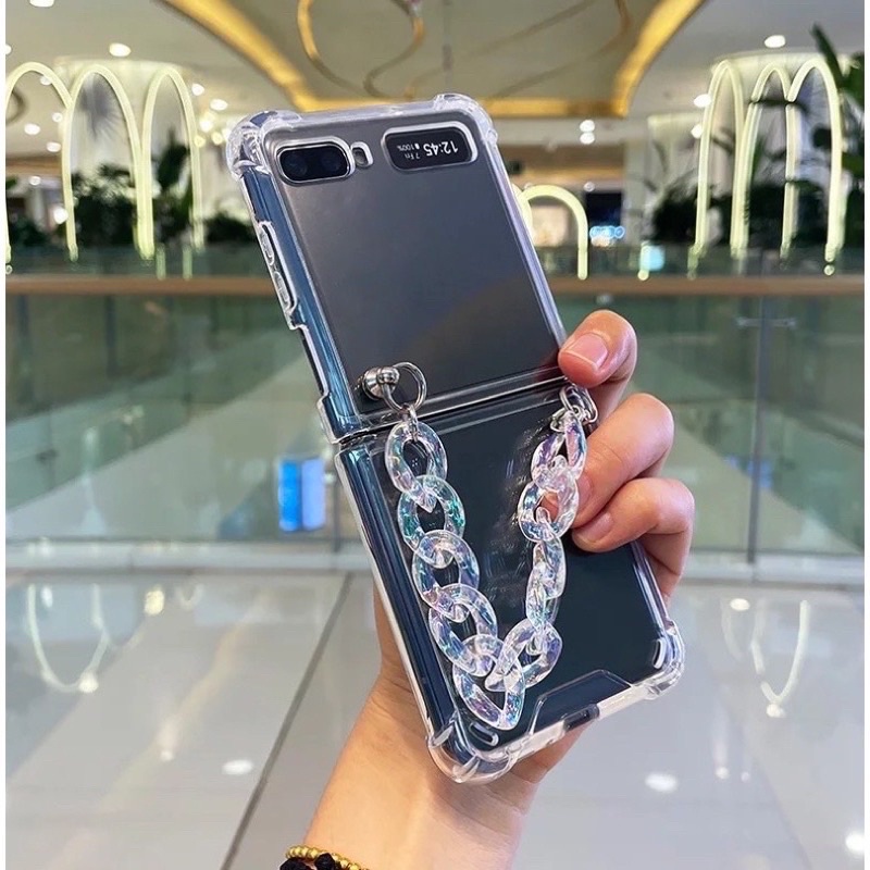 ZFLIP 4 Z FLIP 3 5 ZFLIP5 FLIP5 ZFLIP6 FLIP6 CASE SAMSUNG TRANSPARAN WITH CHAIN HOLOGRAM (SEMUA TIPE HP READY)