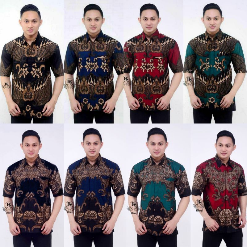 SIZE S M L XL XXL XXXL BSWART Batik HRB026 Kenongo Hem Pendek Padi Batik Pria Lengan Pendek Seragam