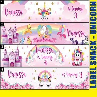 LABEL PLASTIK SNACK TEMA UNICORN ULTAH / ULANG TAHUN LEBAR