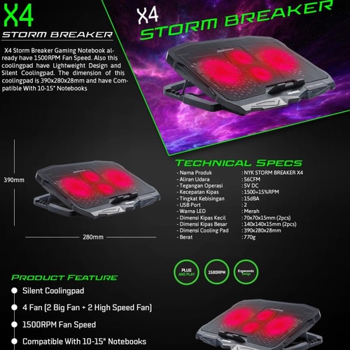 Cooling Pad Fan Gaming NYK NEMESIS X4 X 4 STROMBREAKER