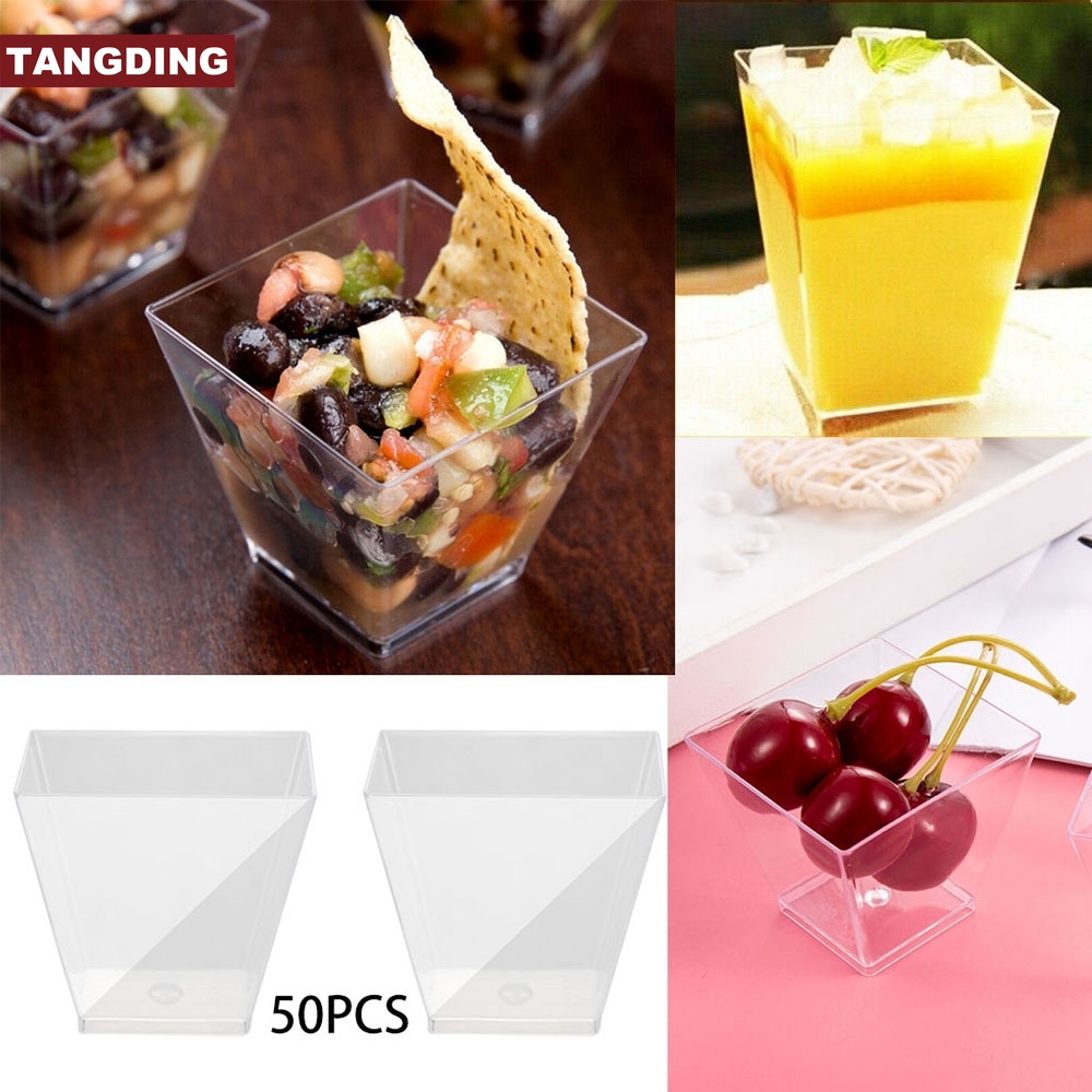 (Cod Tangding) 50pcs / Set Gelas Mousse / Dessert Mini Bentuk Kotak Bahan Plastik Untuk Pesta Ulang Tahun
