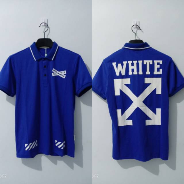 Kaos kerah off white import biru