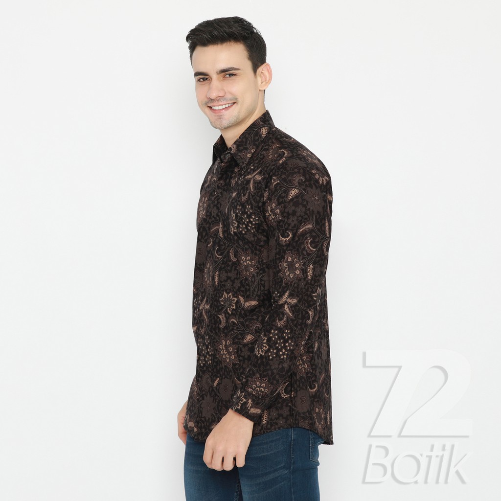 BATIK PRIA LENGAN PANJANG Kemeja Premium Motif Kembang Setaman Hitam 725159 Cap 72 - Baju Kemeja Atasan Pakaian Setelan Batik Pria Cowok Laki Laki Remaja Keluarga Kantor Lengan Panjang Modern Slimfit Slim Fit Premium Kekinian