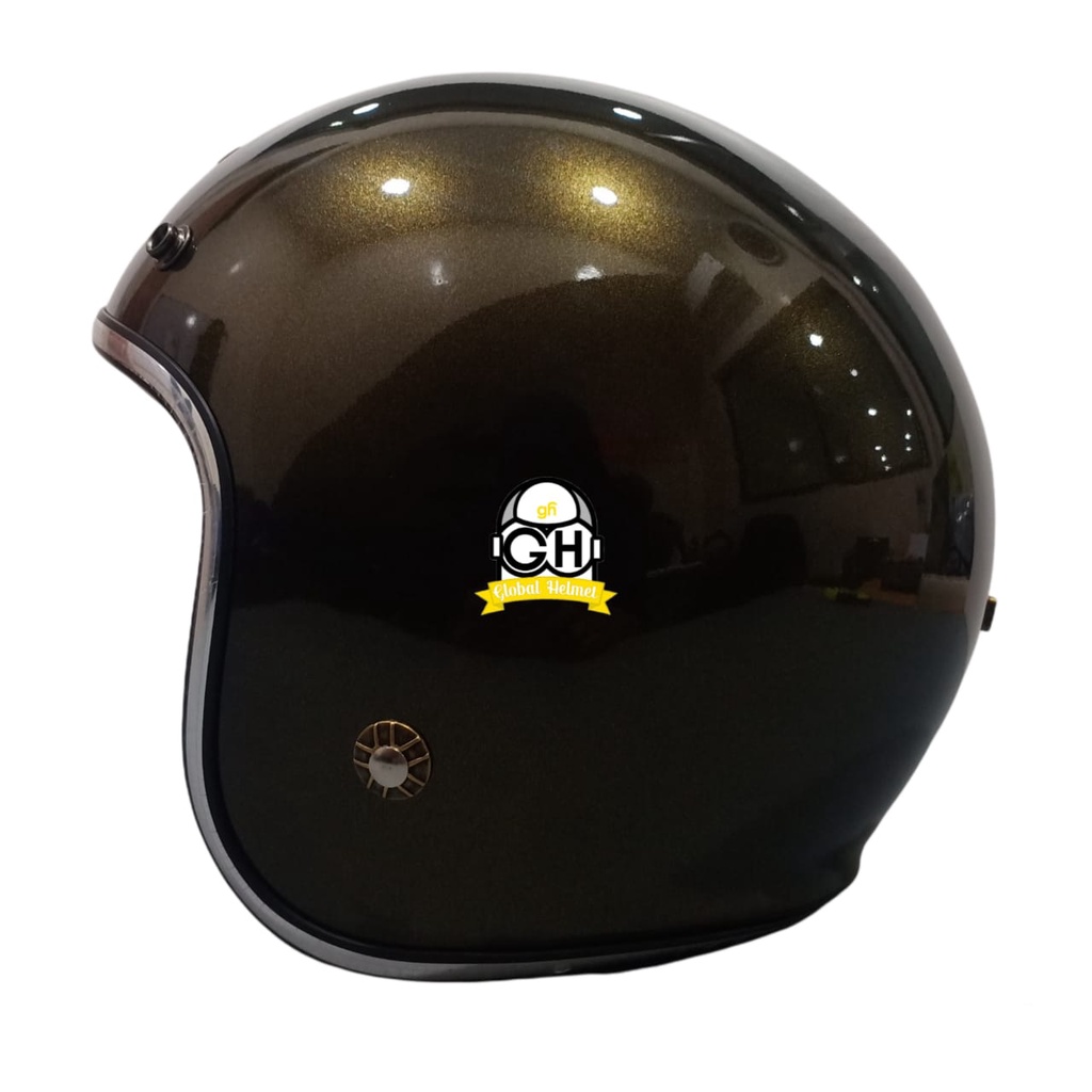 Helm Retro List Chrome Sparkling Helm Bogo Half Face SNI Free Kaca Flat